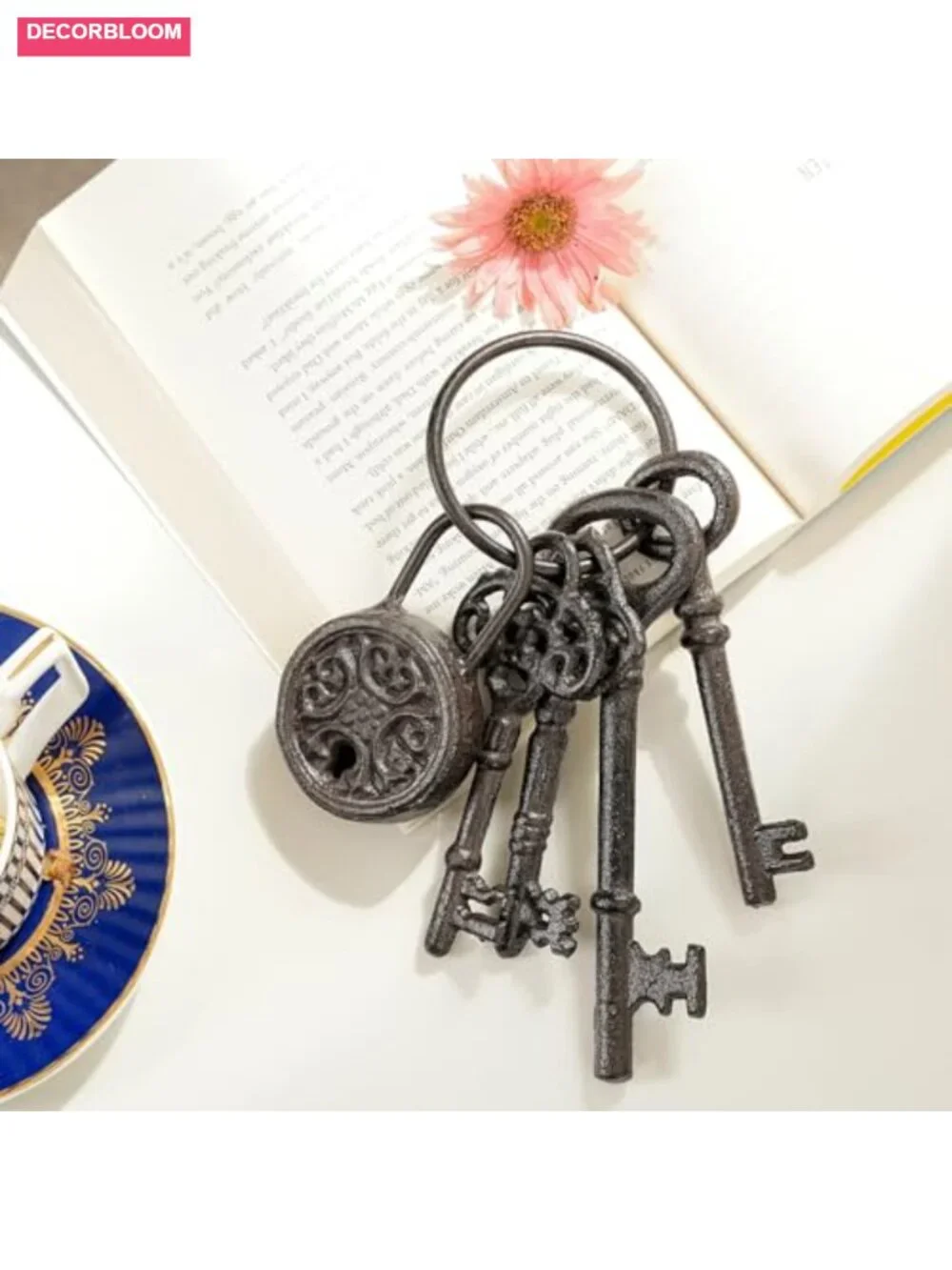 Sungmor Cast Iron Skeleton Keys Vintage Keyring Props 5 Count
